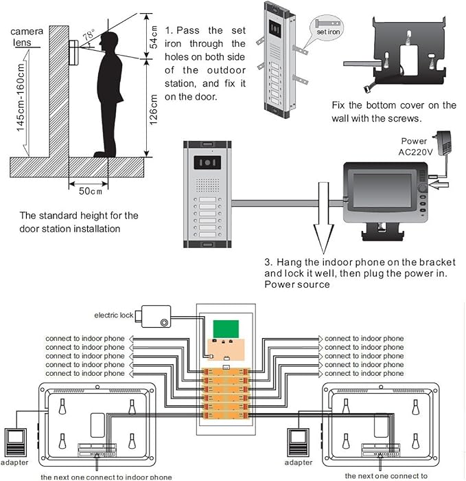 6 Units Apartment Video Intercom System, 7 inch Monitor Wired Video Door Phone - Image 9
