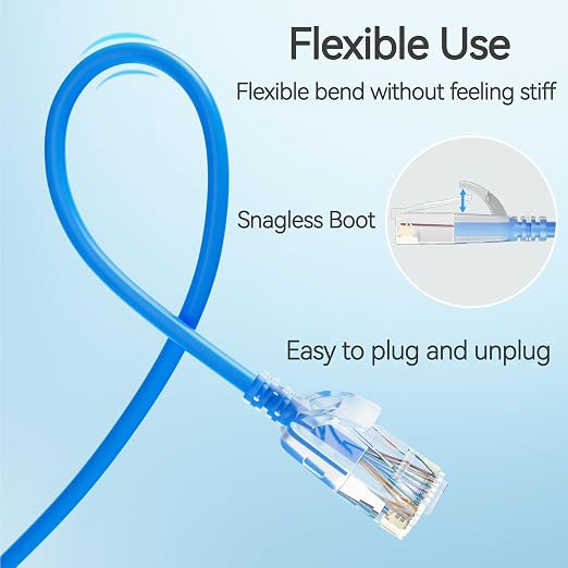 Cat6 Slim Patch Cables 0.5 Feet 48-Pack Blue, Cat6a Patch Cables 10Gbps 550MHz - Image 5