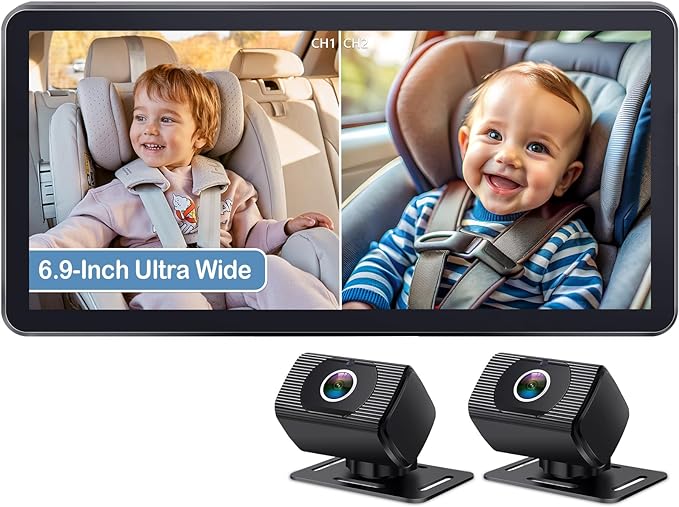 2-Kids Baby Car Camera for Seat: 6.9 Inch Ultrawide Display by Yakry
