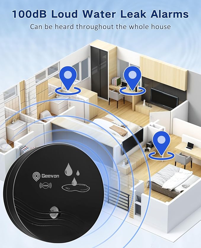 Geevon 3 Pack Water Leak Detectors, 100dB Water Sensor Alarms Flood Detector - Image 2