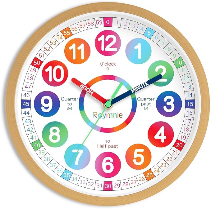 Roymnie Wall Clock Battery Operated Silent Non Ticking Teaching Time Analog by Unknown