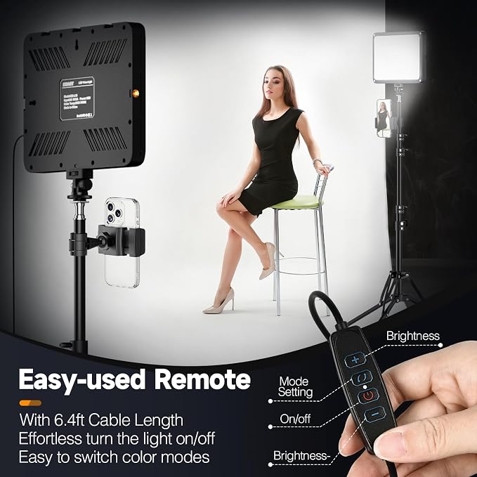 EMART LED Video Light Kit with Phone Holder & Barndoor, 2800-7000K Dimmable - Image 3