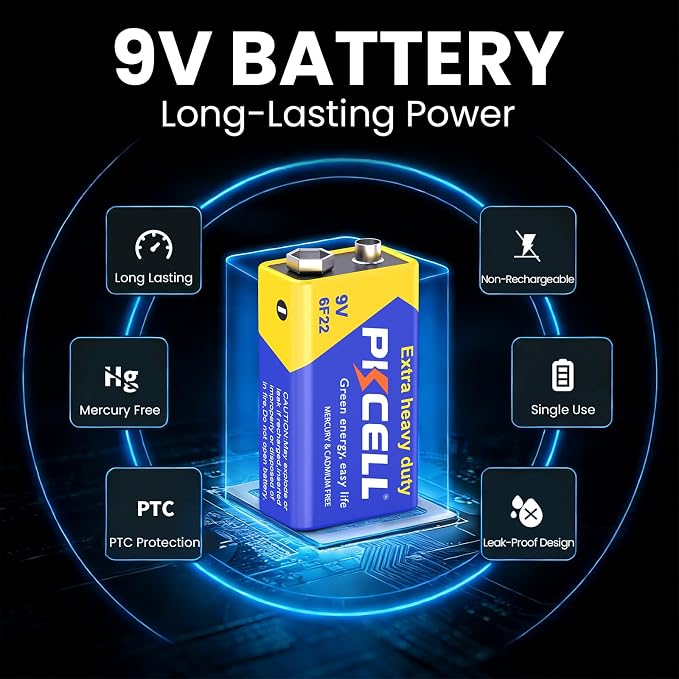 PKCELL 9V Batteries, 10 Pack 9 Volt Batteries Carbon Zinc, 9V Battery - Image 2