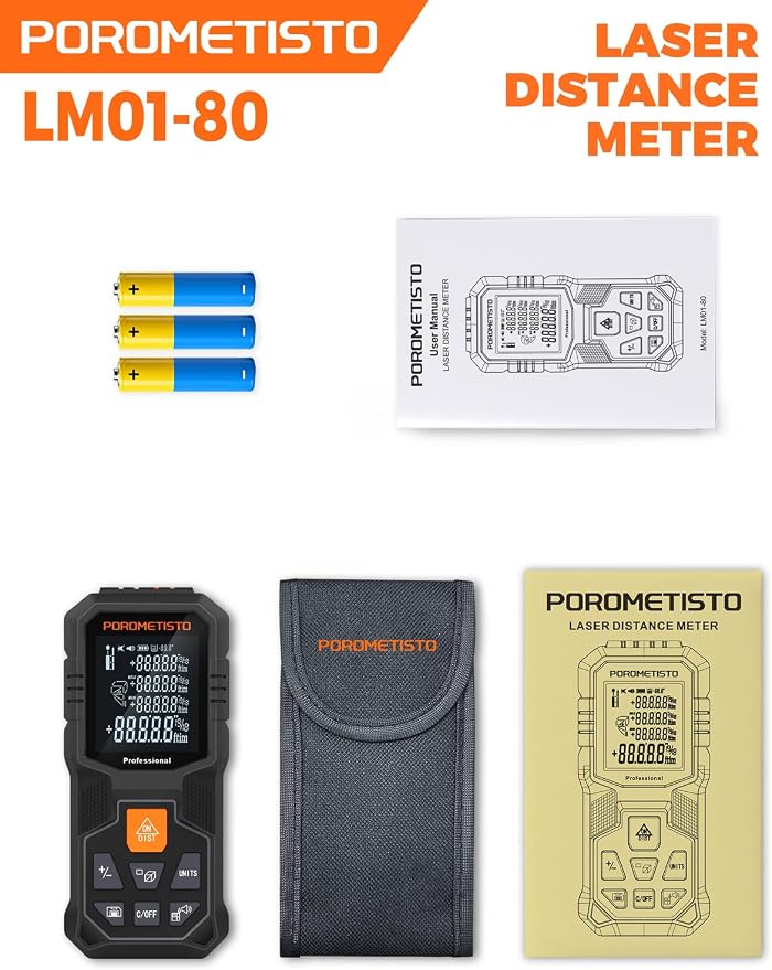 Laser Distance Meter POROMETISTO 164ft/50m, Digital Angle Finder, 12 Modes - Image 9
