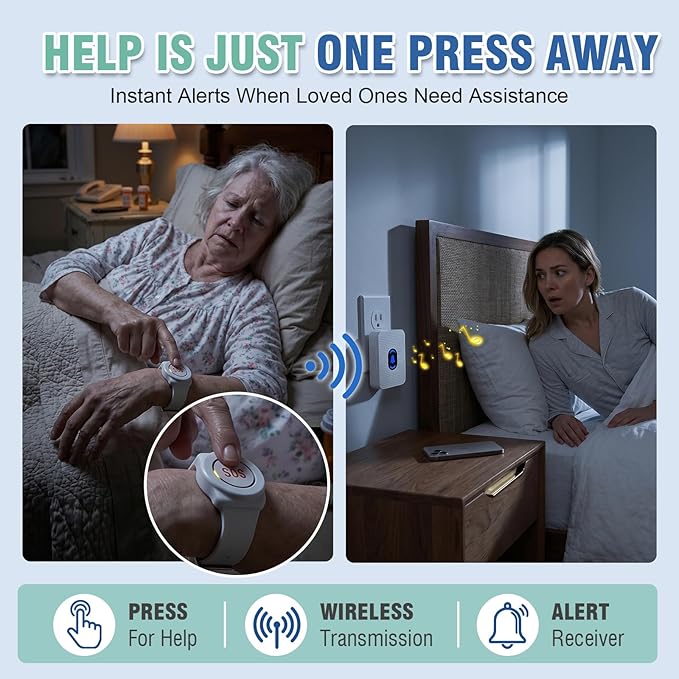 Daytech Wireless Wrist Pager Caregiver Call Button in Home System Watch Alarm - Image 2