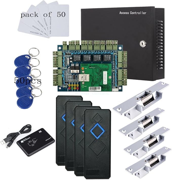 TCP/IP 4 Door Entry Access Control Panel Kit Electric Strike Fail Secure NO by MENGQI-CONTROL