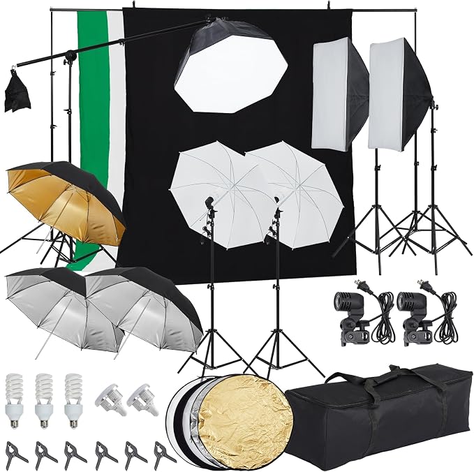 Photography Lighting Kit with Backdrops, 8.5 x 10 ft Backdrop Stand, Softbox by TROPOW