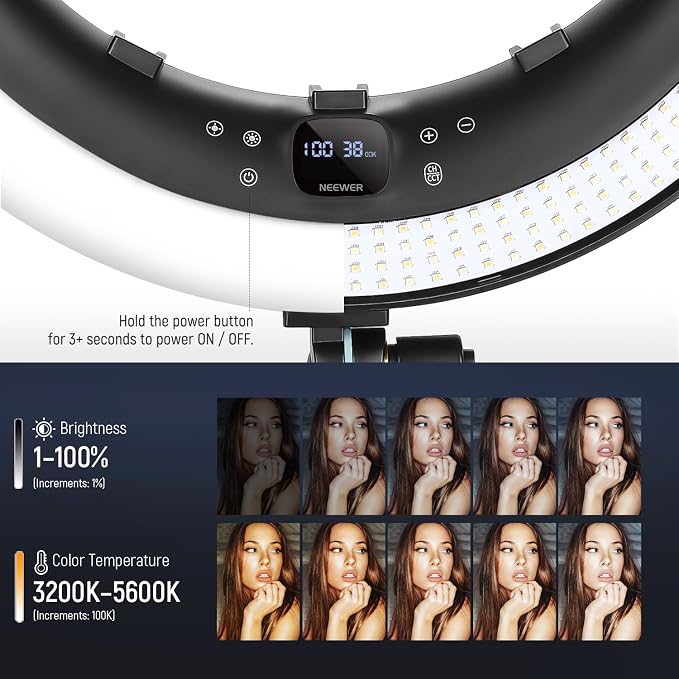 NEEWER 19 inch Ring Light with Stand, 3 Phone Holders and Mini Ball Head - Image 4