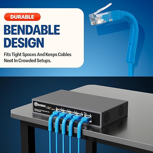 Everest Ultra Slim Cat6a Ethernet Patch Cables 1.5ft Blue - Image 2