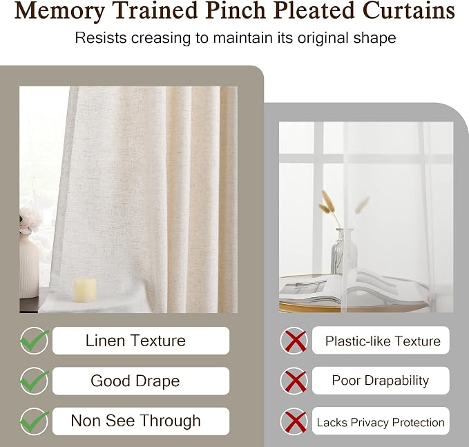 Memory Trained Pinch Pleated Curtains 96 Inches Long, Viral Linen Pinch Pleat - Image 6