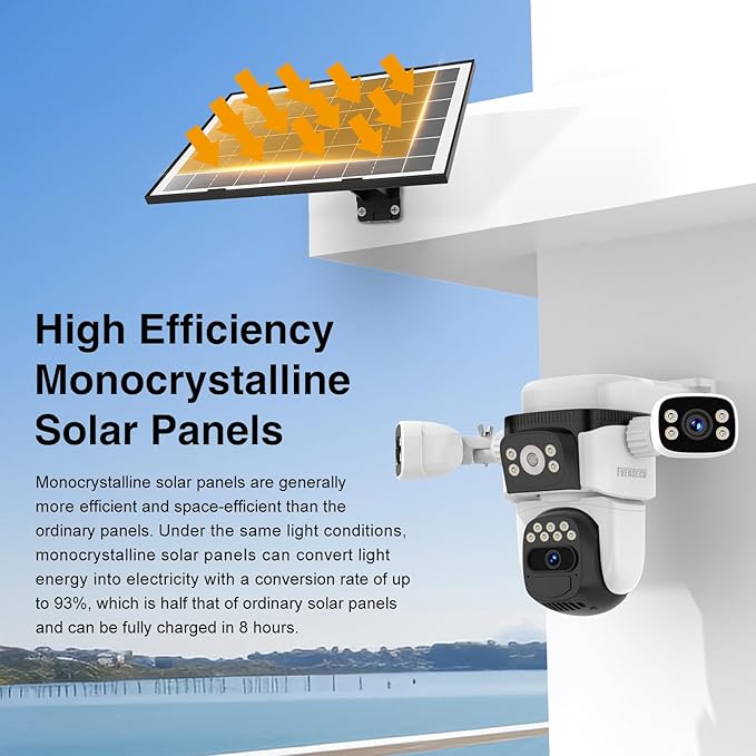 EVERSECU Solar Wireless Triple Lens WiFi PTZ Security Camera, Three Cameras in - Image 5
