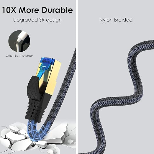Cat 8 Ethernet Cable 100ft, Indoor Nylon Braided Cat 8 Cable, Heavy Duty 26AWG - Image 3