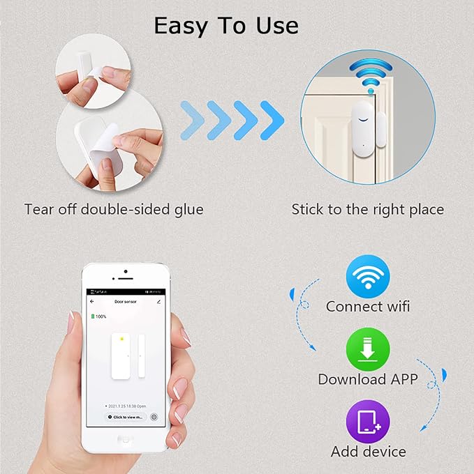 4 Pack WiFi Door Window Sensor Detector: Wireless Security Alarm Door Sensor - Image 6