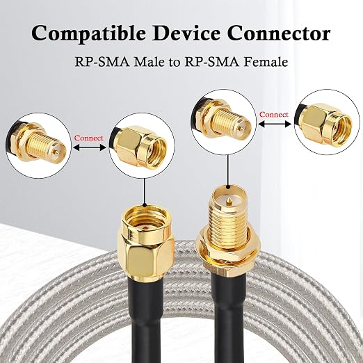 RP-SMA Male to RP-SMA Female Bulkhead Cable 25FT, RG58 Coaxial Cable - Image 5