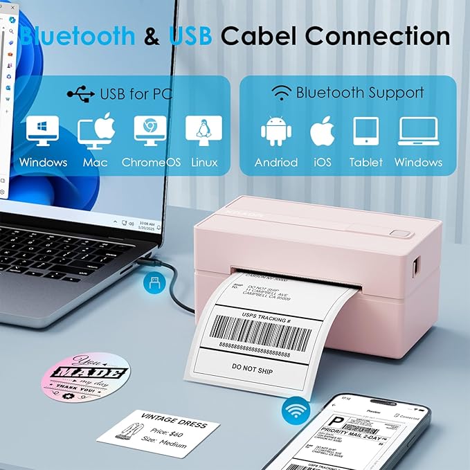 KNAON Bluetooth Thermal Shipping Label Printer, 4x6 Portable Thermal Address - Image 2