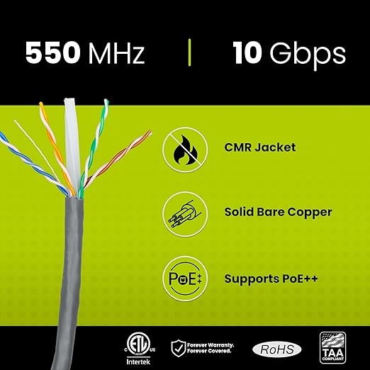 trueCABLE Cat6 Riser, 23AWG 4 Pair Solid Bare Copper, ETL Listed, Unshielded - Image 2
