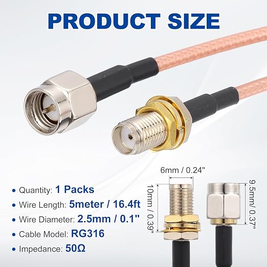 MECCANIXITY SMA Antenna Extension Cable, 16.4ft SMA Male Inner Pin to Female - Image 2