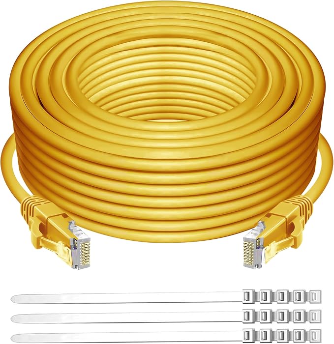 Adoreen Cat 6 Ethernet Cable 100 Ft-Yellow, Outdoor & Indoor Snagless Long by Adoreen