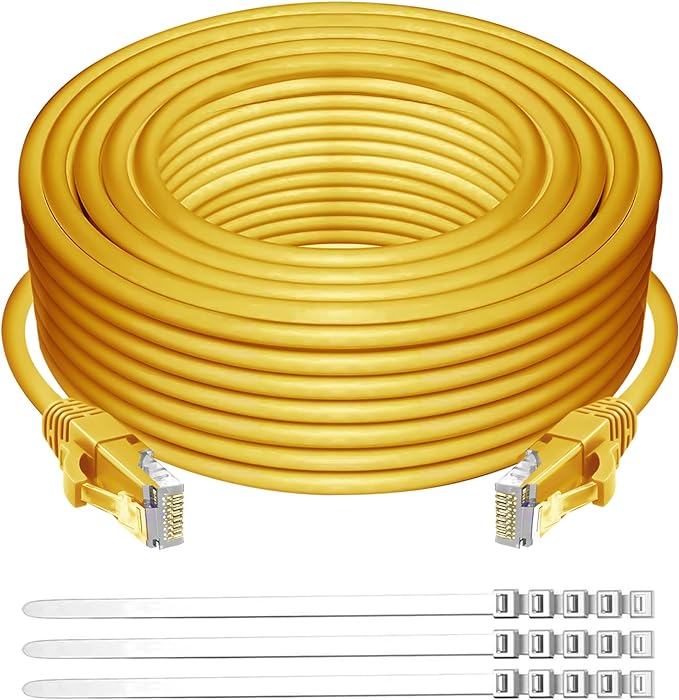 Adoreen Cat 6 Ethernet Cable 60 Ft-Yellow, Outdoor & Indoor Snagless Long Round by Adoreen