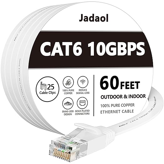 Jadaol Cat 6 Ethernet Cable 60 ft, 10Gbps Support Cat8 Cat7 Network, Flat RJ45 by Jadaol