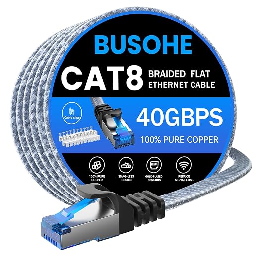BUSOHE Cat 8 Ethernet Cable 50 ft, Nylon Braided High Speed Heavy Duty Network by BUSOHE