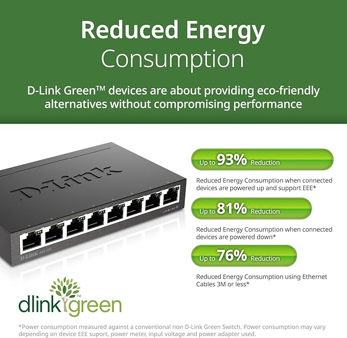 D-Link DGS-108, 8 Port Gigabit Ethernet Switch Unmanaged, Network Splitter - Image 2