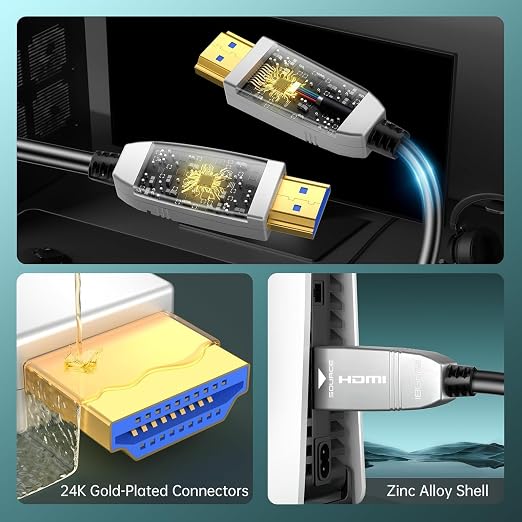 4K Fiber Optic HDMI Cable 6ft, 4K 60Hz 18Gbps HDR10 HDCP2.3 3D Slim Flexible - Image 2
