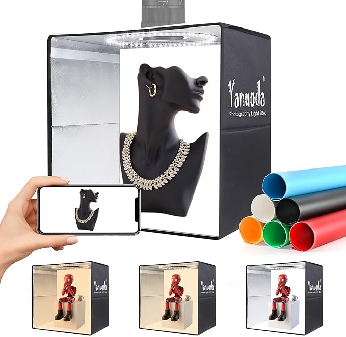 16x16x12 Photo Light Box with USB-C Cable, 18W Dimmable LED Photography Studio by Yanuoda