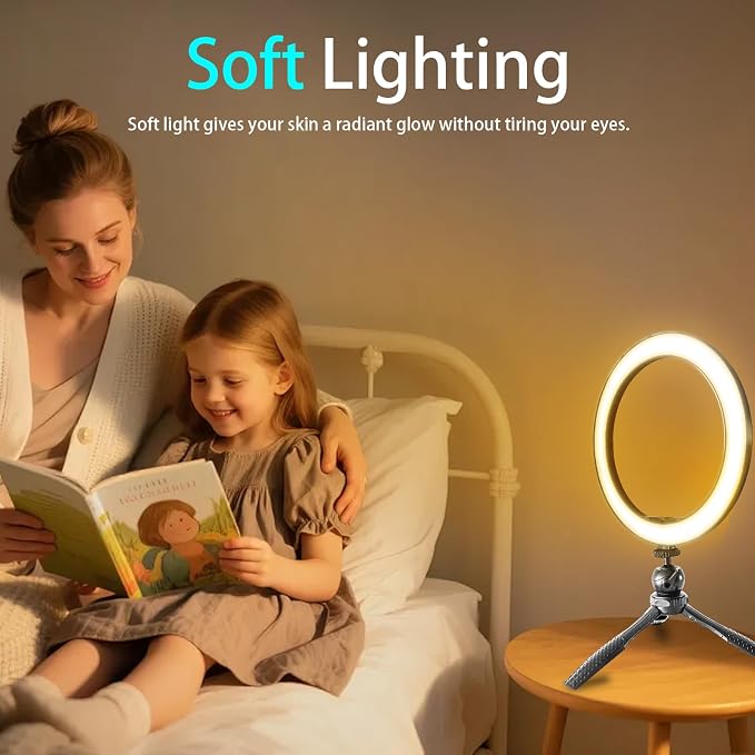 10" Desk Ring Light with Stable Tripod & Interchangeable Makeup Mirror/Phone - Image 5