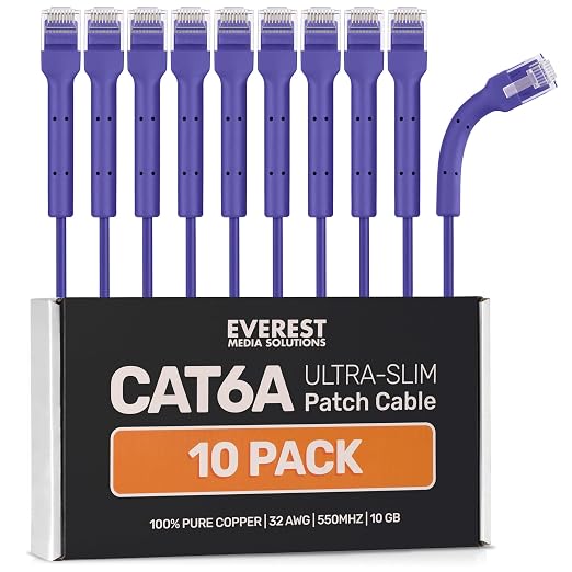Everest Ultra Slim Cat6a Ethernet Patch Cables 15ft Purple by EverestMediaSolutions