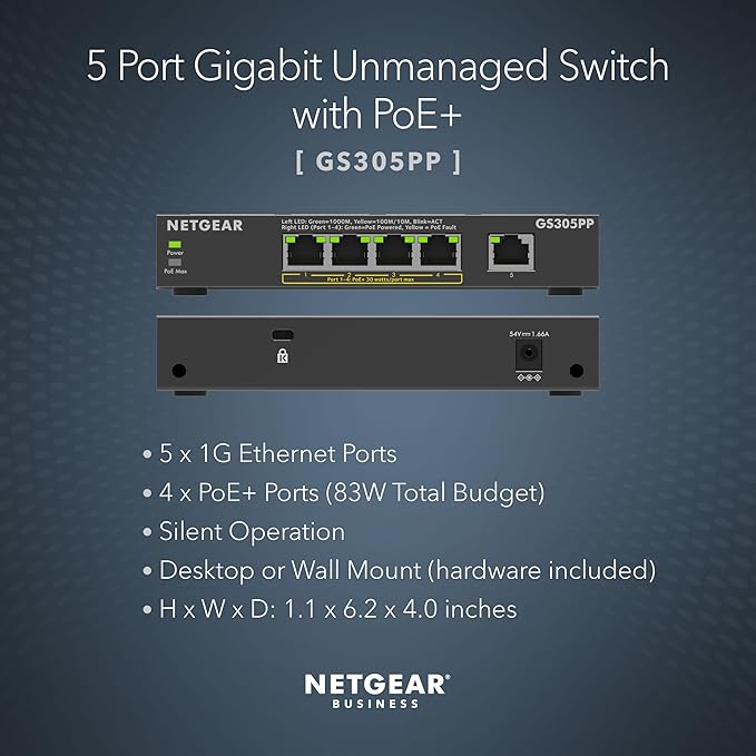 NETGEAR 5-Port Gigabit Ethernet Unmanaged PoE Switch - - Image 2