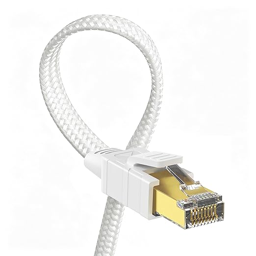 Orbram Cat 8 Ethernet Cable 25 ft White, Nylon Braided High Speed Heavy Duty by Orbram