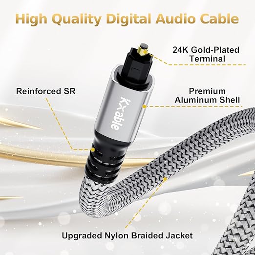 Kxable Optical Audio Cable 3 FT, Digital Audio Cable, Toslink Fiber Optic Cord - Image 2