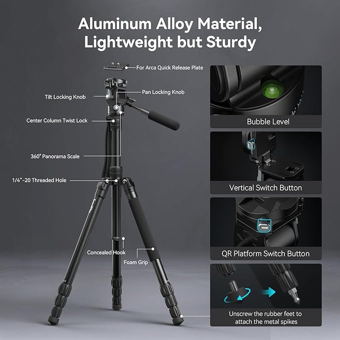 SmallRig CT195 Video Tripod Kit, Max Load 15kg / 33Ibs - Image 4