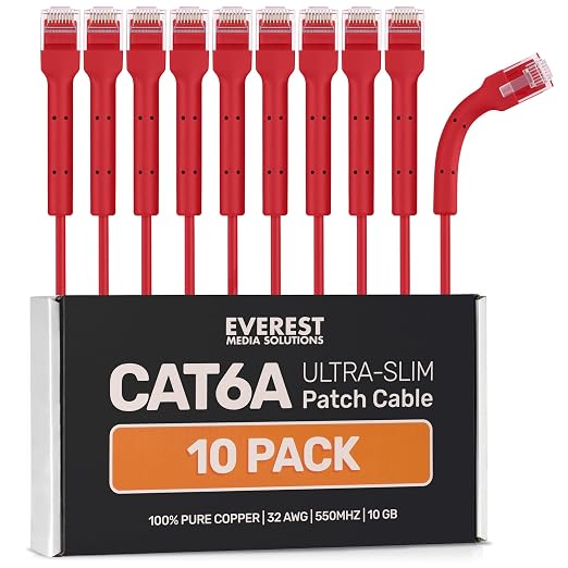 Everest Ultra Slim Cat6a Ethernet Patch Cables 5ft Red by EverestMediaSolutions