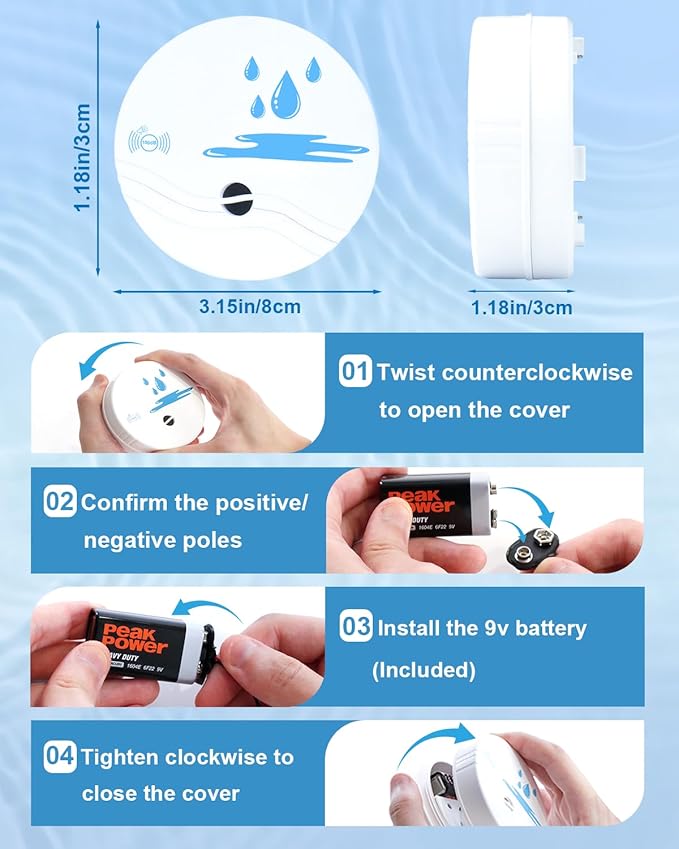 3 Pack Water Leak Detectors for Home, 100dB Waterproof Water Sensor Alarm Leak - Image 6