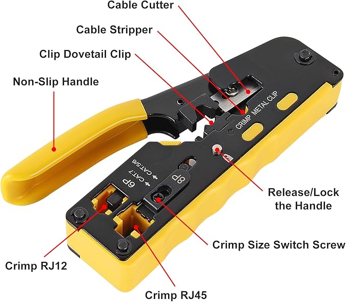 RJ45 Crimping Tool Ethernet Crimp All-In-One Modular Ethernet Crimper - Image 3