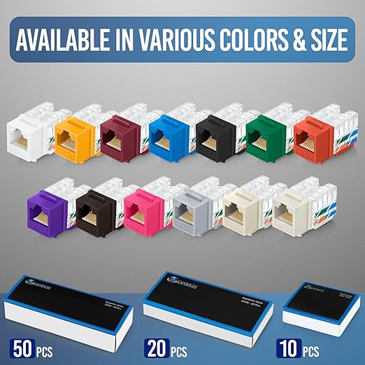 Everest 90° Angled RJ45 Cat6 Keystone Jacks 100-Pack in Purple - Image 7