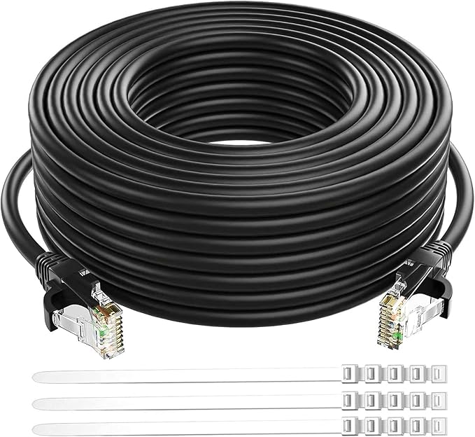 Adoreen Cat 6 Ethernet Cable 40 Ft-Black, Outdoor & Indoor Snagless Long Round by Adoreen