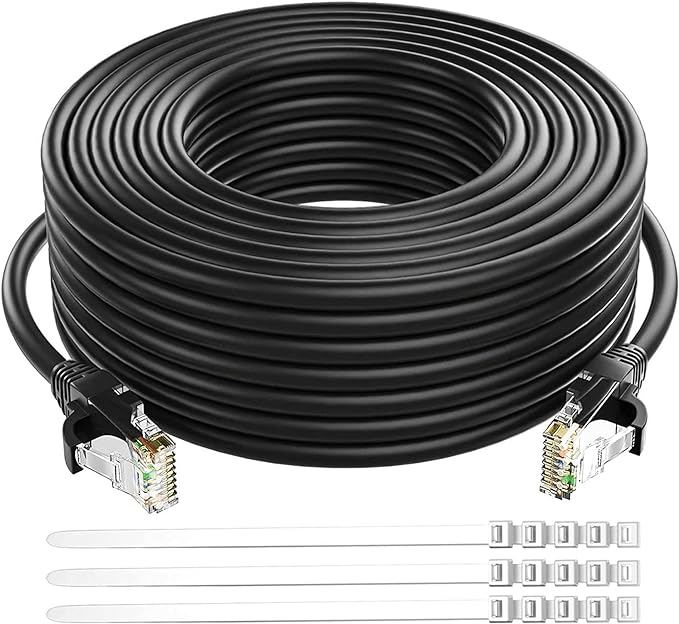 Adoreen Cat 6 Ethernet Cable 20 Ft-Black, Outdoor & Indoor Snagless Long Round by Adoreen