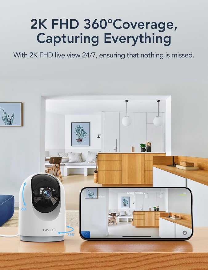 GNCC 2K Cameras for Home Security-Indoor Pan/Tilt Cameras for Baby Monitor/Pet - Image 3
