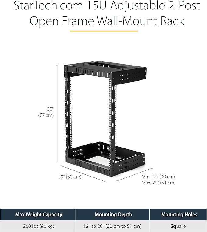StarTech.com 2-Post 15U Heavy-Duty Wall Mount Network Rack, Wall Mount Data Rack - Image 2
