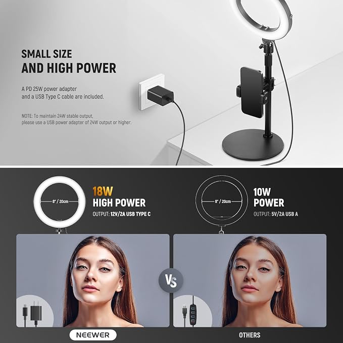 NEEWER 8" 18W High Power Desk Ring Light - Image 7