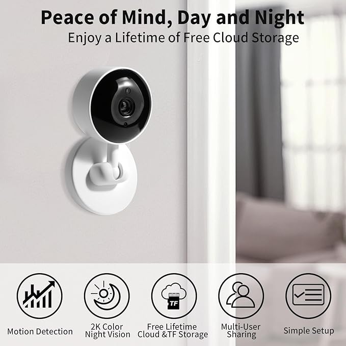Indoor Camera 2K Cameras for Home Security, 24/7 Live Video, 2 Way Audio - Image 2