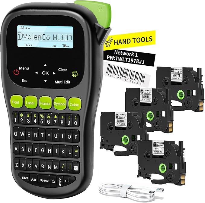 Label Maker Machine with 4 Tapes, Wire Label Maker Waterproof-Labels, Laminated by HOME