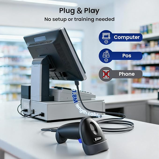 Eyoyo USB 2D Handheld Barcode Scanner, PDF417 Data Matrix Bar Code Reader - Image 8