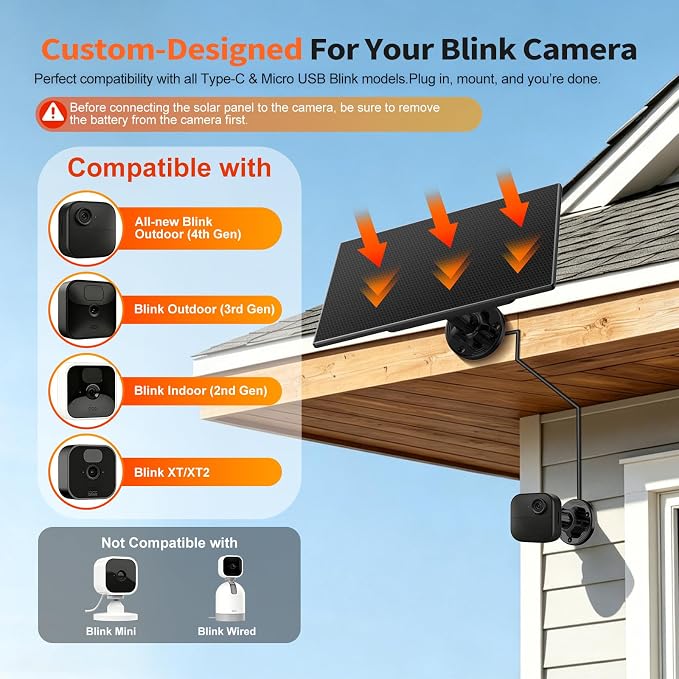 Solar Panel for Blink Camera, Never Lose Power Built-in 4000m Battery Solar - Image 6
