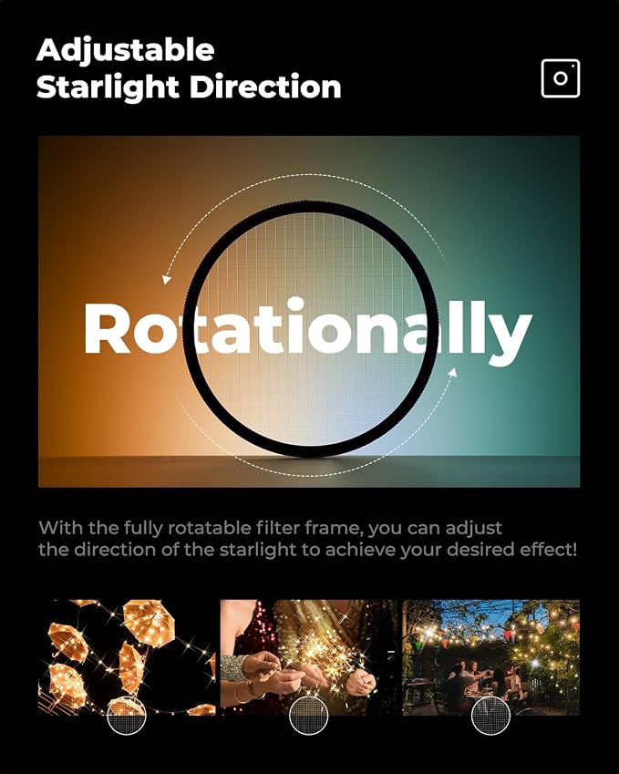K&F CONCEPT 49mm Variable Short Line Star Lens Filter, Cross Screen Starburst - Image 7
