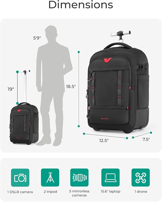 BAGSMART Rolling Camera Bag for DSLRs, Professional Large Camera Backpacks for - Image 5