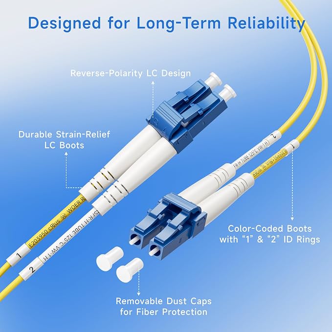 Cable Matters Plenum Rated Duplex OS2 Single Mode Fiber Optic Patch Cable - 1m - Image 4